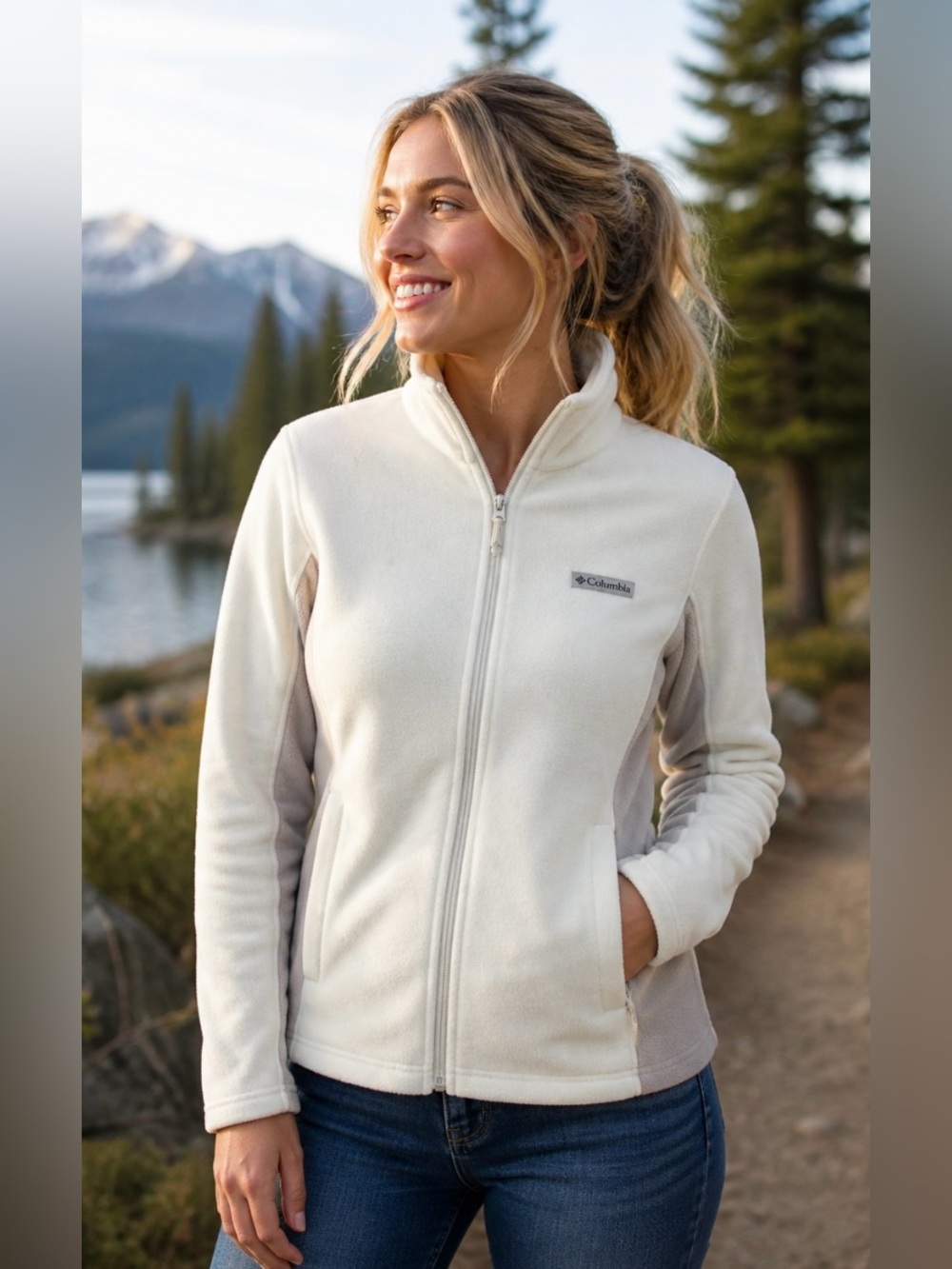 Columbia Basin Butte Fleece Full Zip Jacket Cream Grey Small